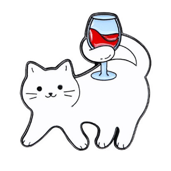 Jewelry - Cute Cat Wine Glass Enamel Pin White Cat Brooch Funny Cat Pin Alcohol Cat